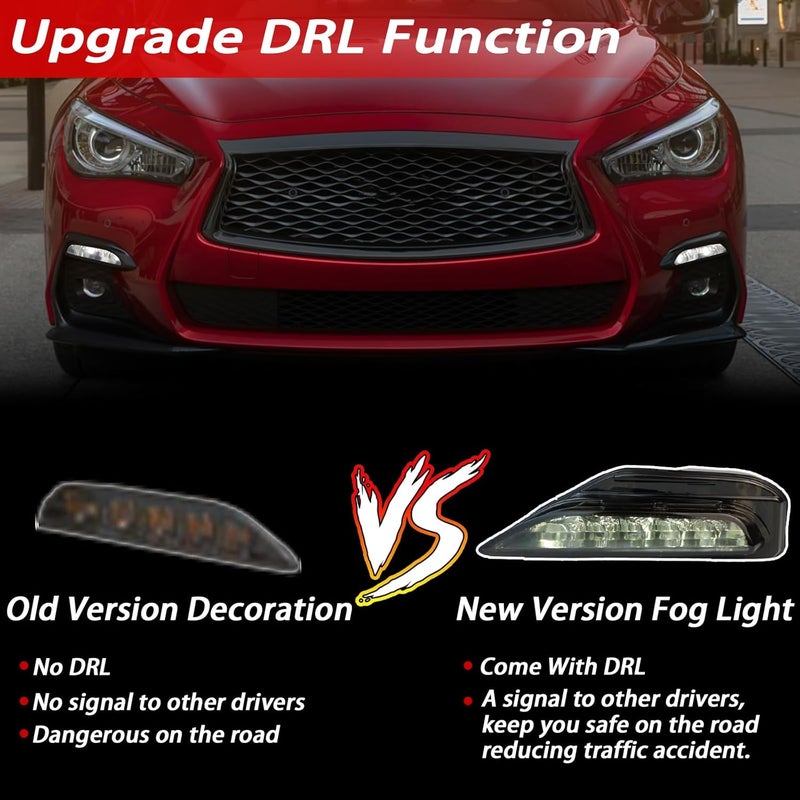 BINQIGOO Smoked Housing LED Front Bumper Fog Lamp Daytime Running Light Turn Signal Feature Compatible with Infiniti Q50 2014-2023 Q70 2014-2019 White/Amber Light Accessories - Image 3